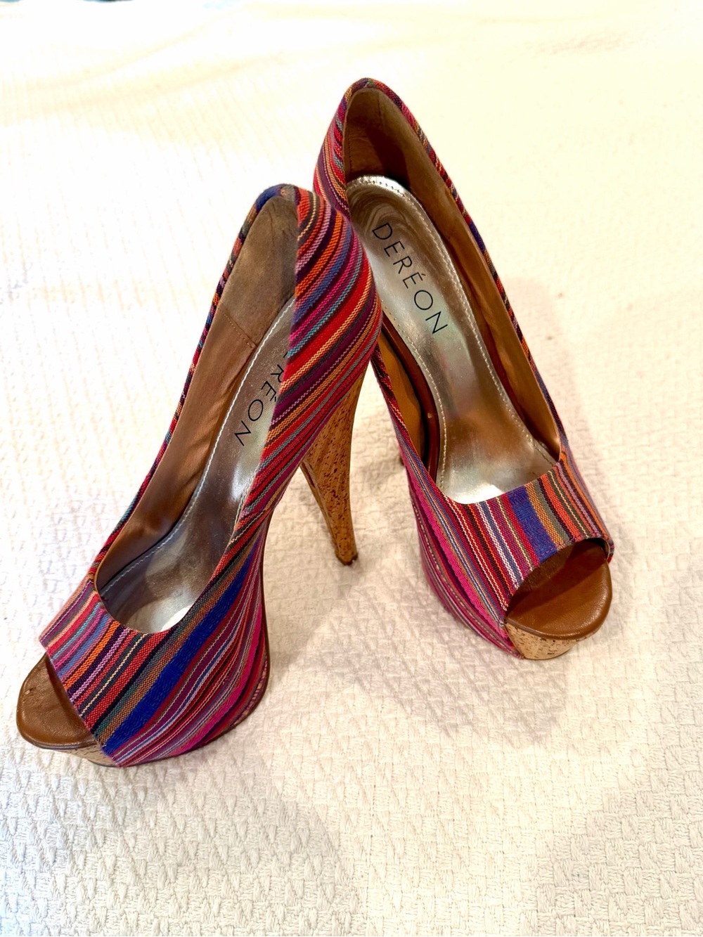 Dereon Multicolor Striped Open-Toe High Heels